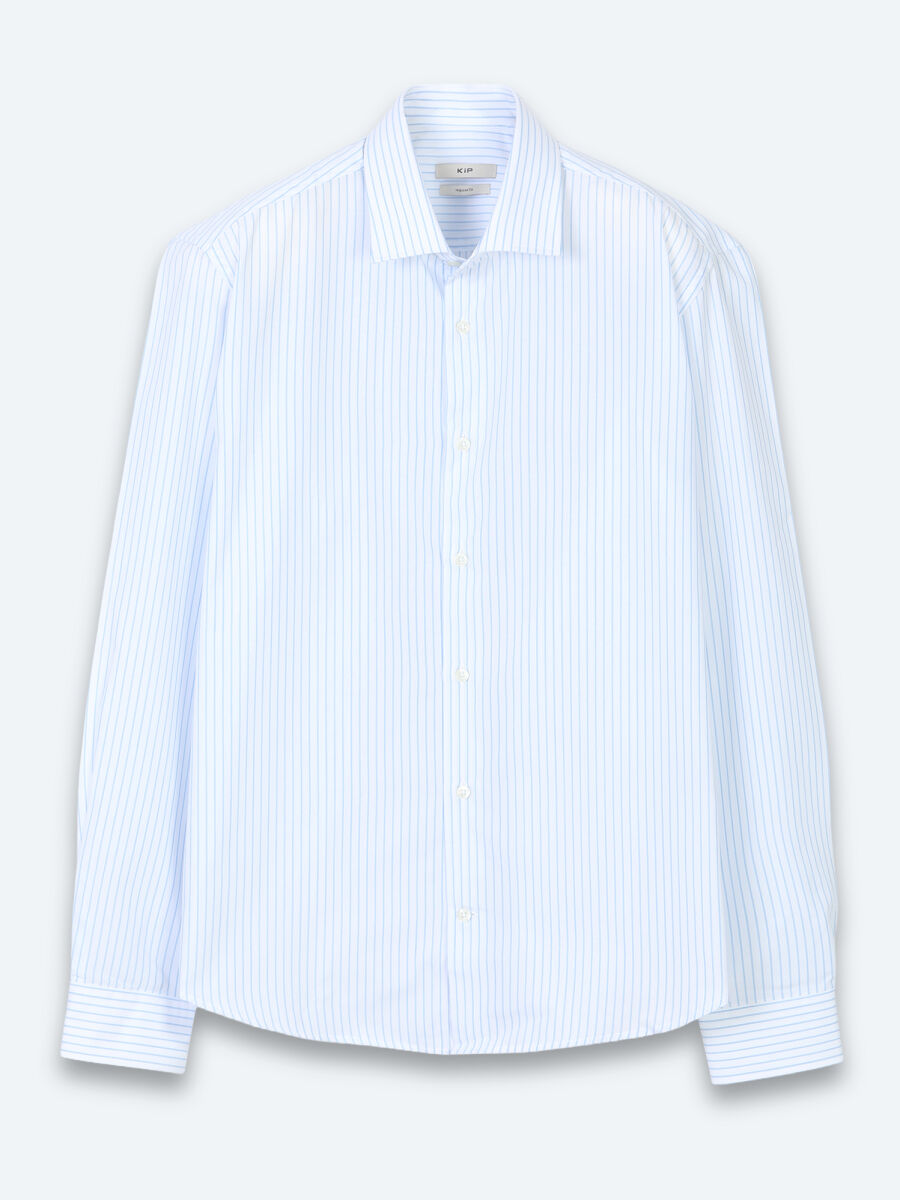 Light Blue Striped Regular Fit Long Weaving Casual Cotton Blended Shirt - 6