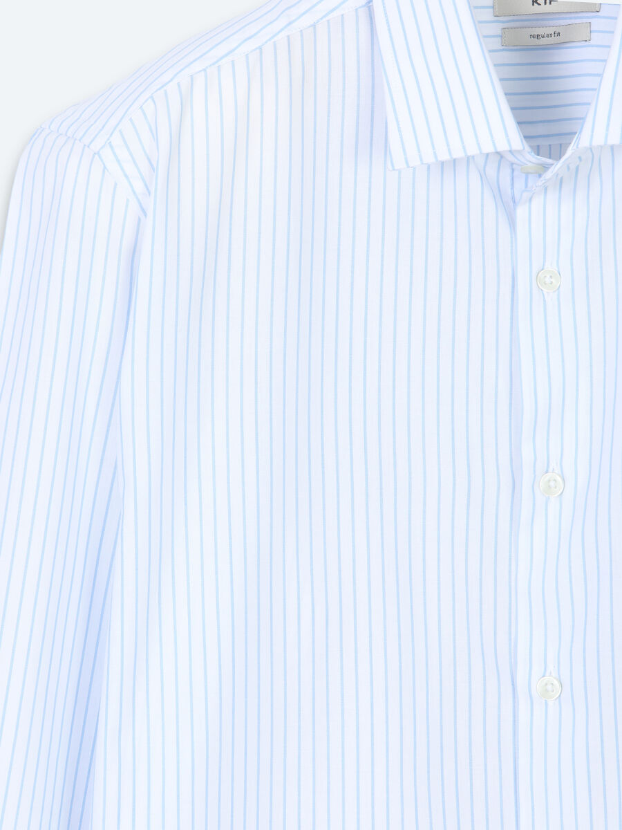 Light Blue Striped Regular Fit Long Weaving Casual Cotton Blended Shirt - 7