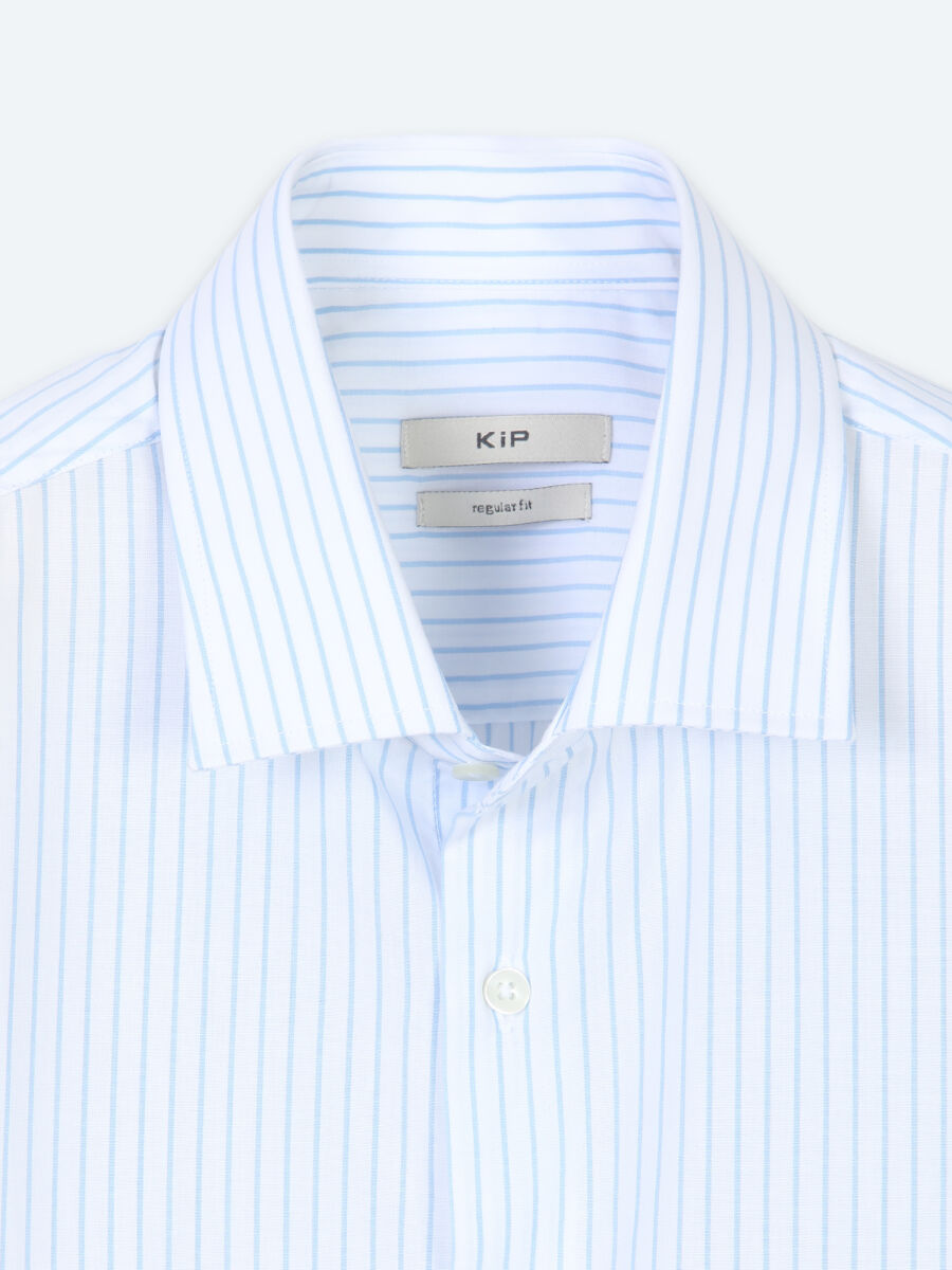 Light Blue Striped Regular Fit Long Weaving Casual Cotton Blended Shirt - 8