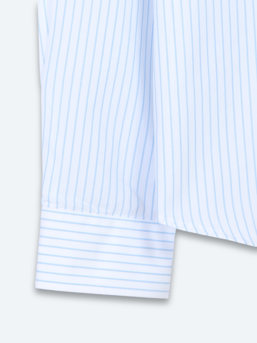 Light Blue Striped Regular Fit Long Weaving Casual Cotton Blended Shirt - 9
