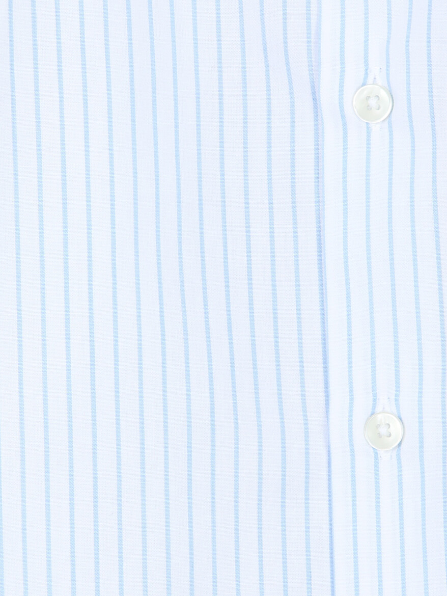 Light Blue Striped Regular Fit Long Weaving Casual Cotton Blended Shirt - 10