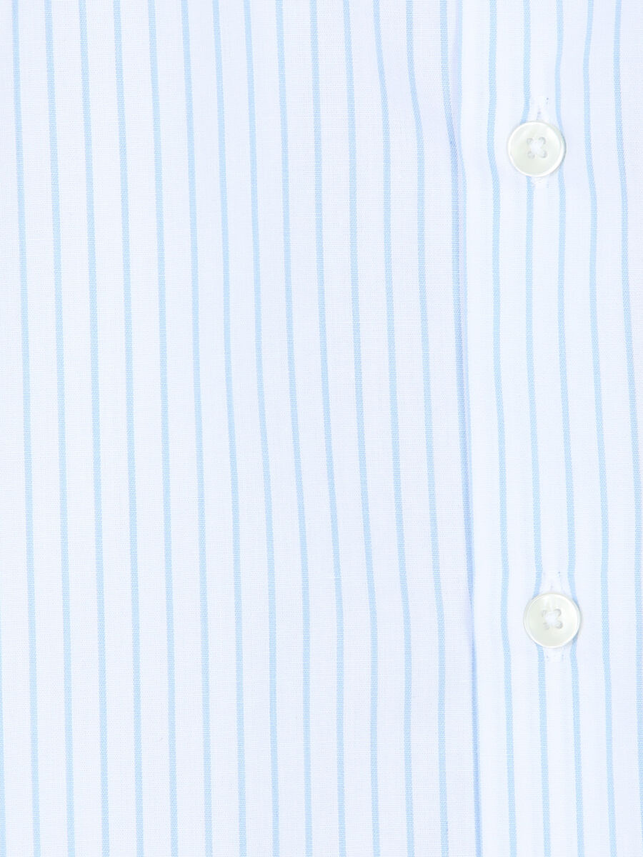 Light Blue Striped Regular Fit Long Weaving Casual Cotton Blended Shirt - 10