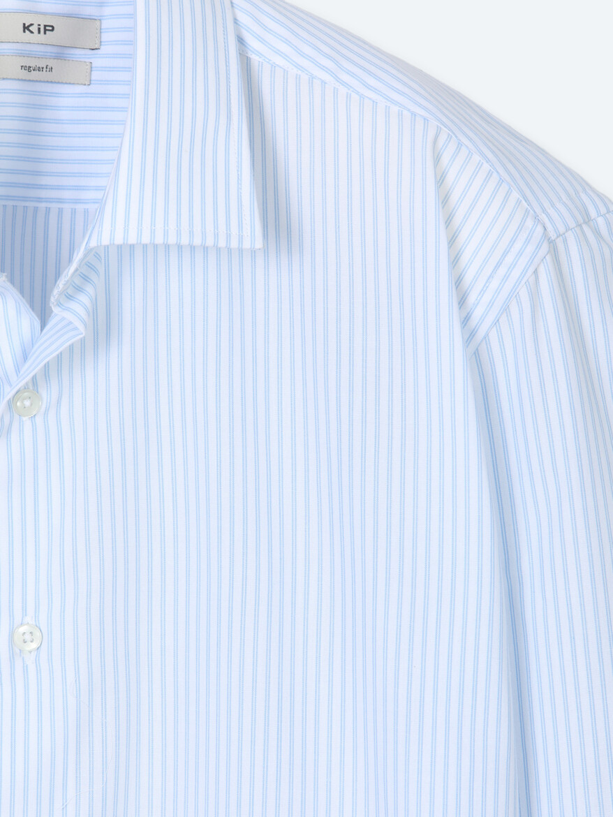 Light Blue Striped Regular Fit Long Weaving Casual Cotton Blended Shirt - 7