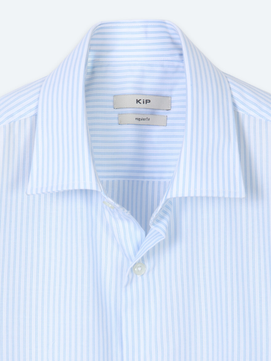 Light Blue Striped Regular Fit Long Weaving Casual Cotton Blended Shirt - 8