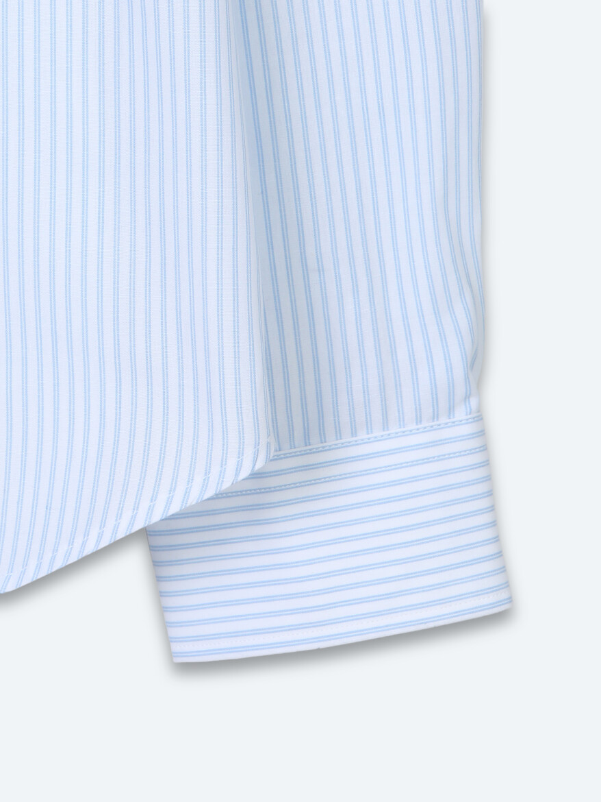Light Blue Striped Regular Fit Long Weaving Casual Cotton Blended Shirt - 9