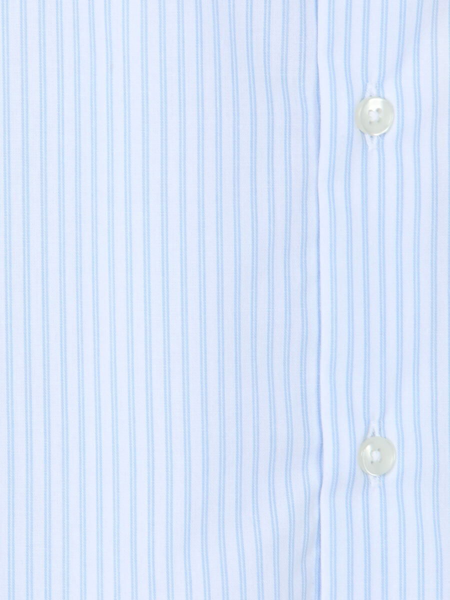 Light Blue Striped Regular Fit Long Weaving Casual Cotton Blended Shirt - 10
