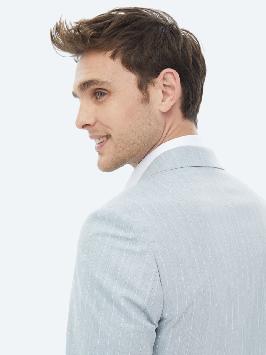 Light Blue Striped Slim Fit Suit - 8