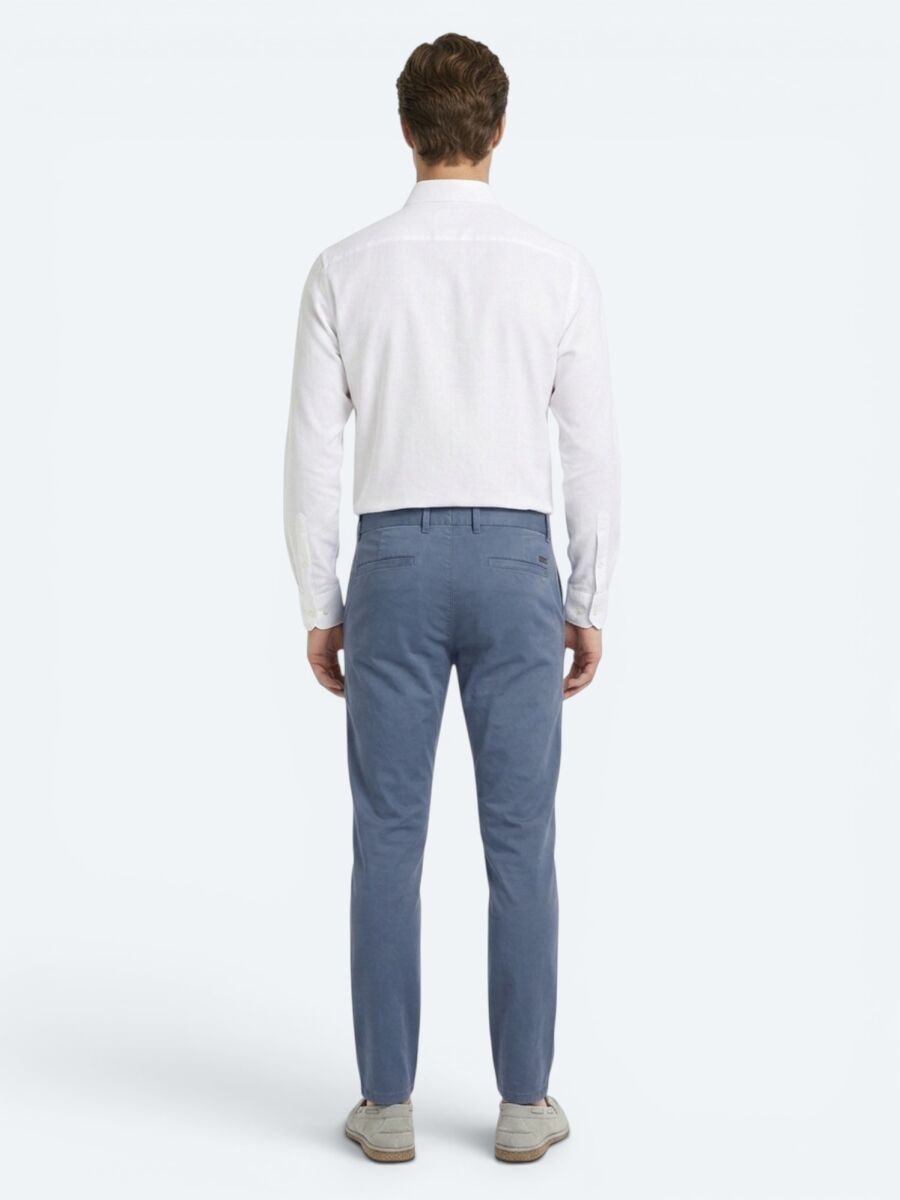 Light Blue Weaving Jogging Fit Casual Cotton Blended Trousers - 5