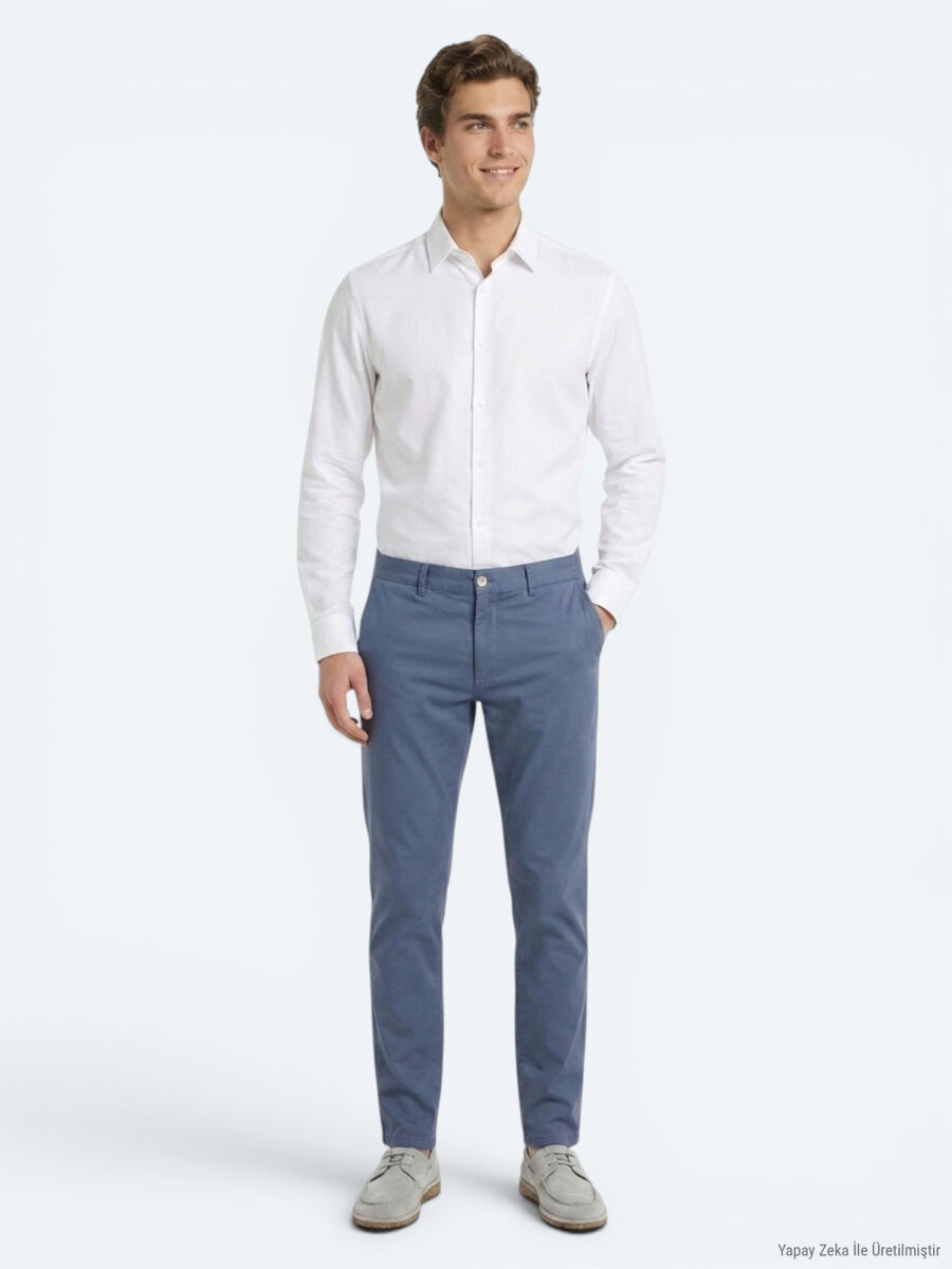 Light Blue Weaving Jogging Fit Casual Cotton Blended Trousers - 1