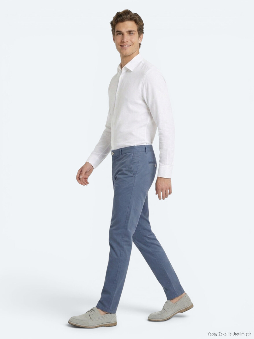 Light Blue Weaving Jogging Fit Casual Cotton Blended Trousers - 2