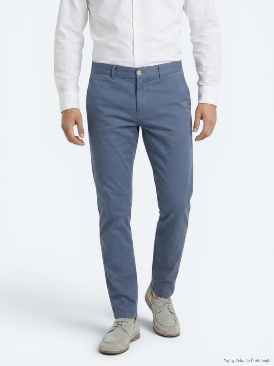 Light Blue Weaving Jogging Fit Casual Cotton Blended Trousers - 3