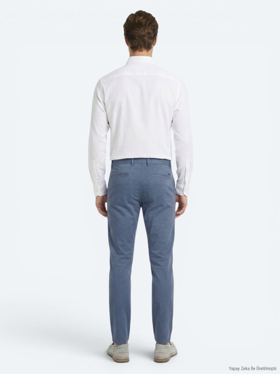 Light Blue Weaving Jogging Fit Casual Cotton Blended Trousers - 5