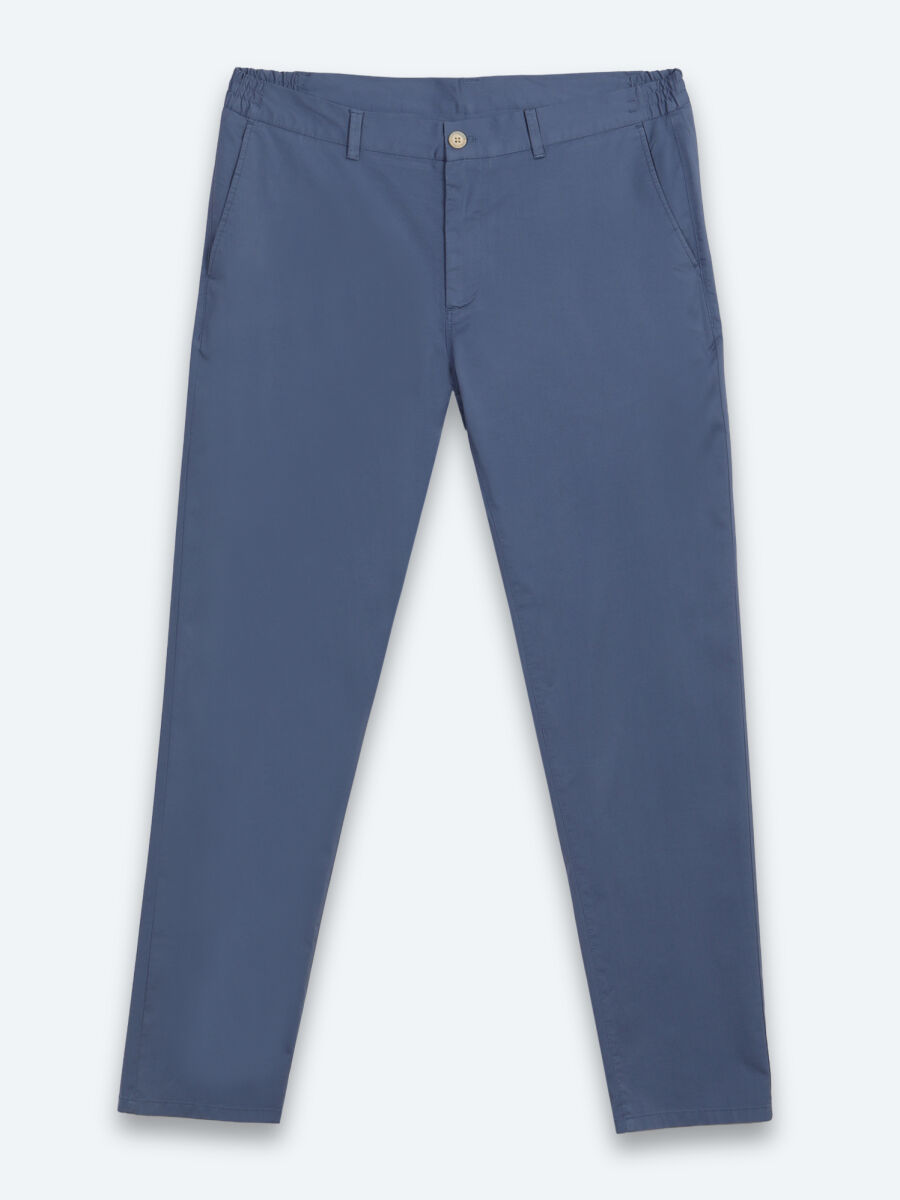 Light Blue Weaving Jogging Fit Casual Cotton Blended Trousers - 6