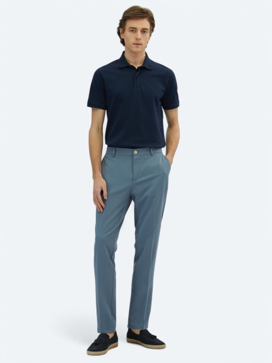 Light Blue Weaving Jogging Fit Casual Trousers - 1