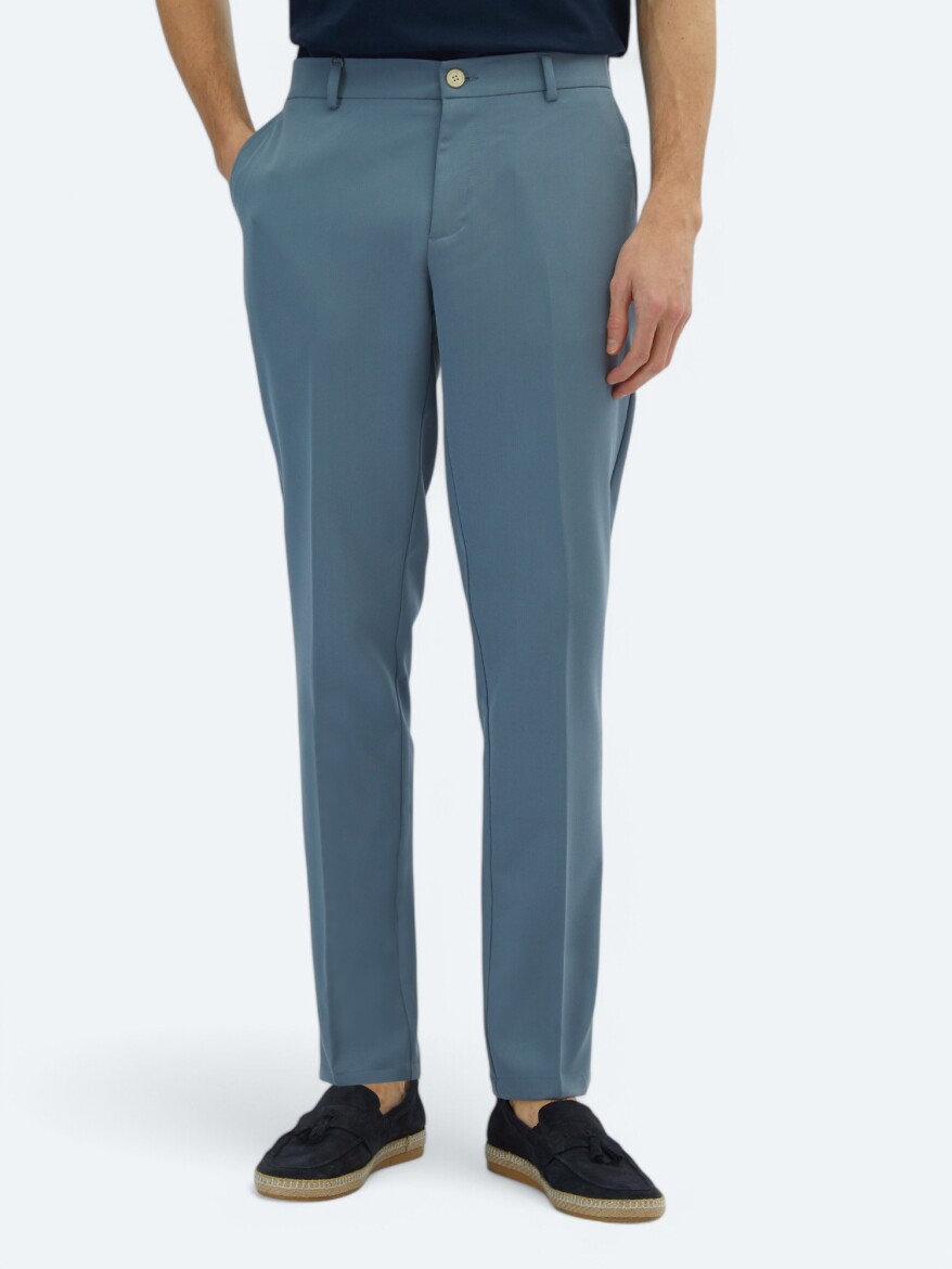 Light Blue Weaving Jogging Fit Casual Trousers - 2