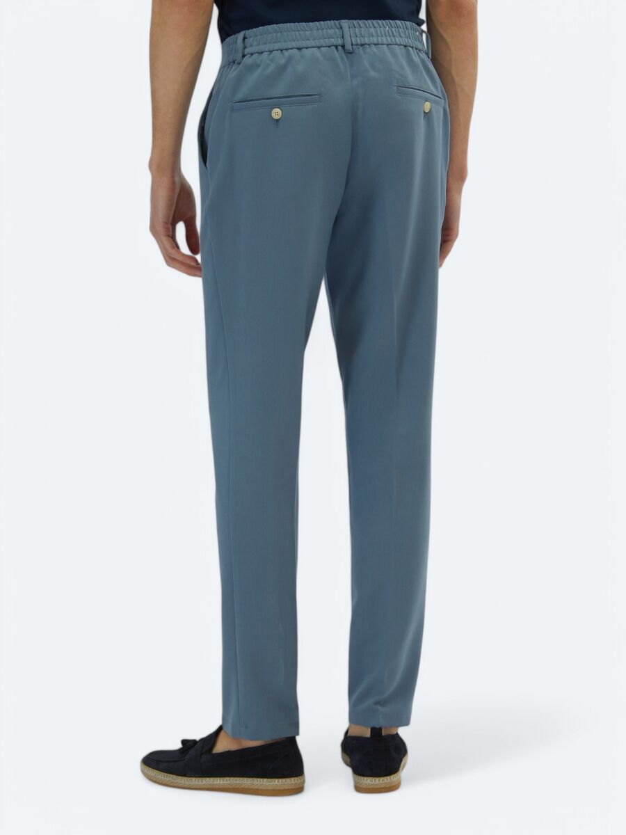 Light Blue Weaving Jogging Fit Casual Trousers - 5