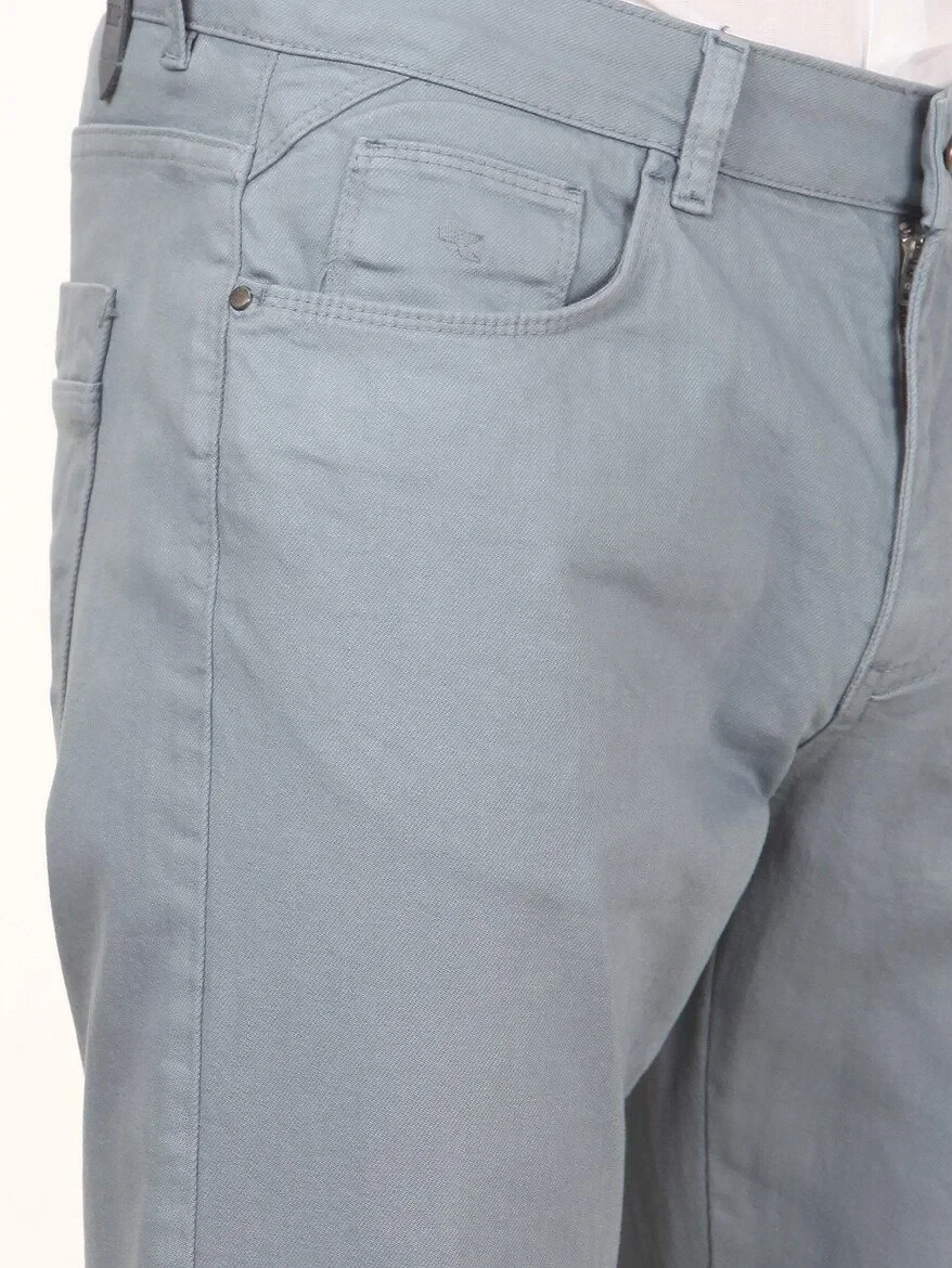 Light Blue Weaving Regular Fit Casual Cotton Blended Trousers - 3