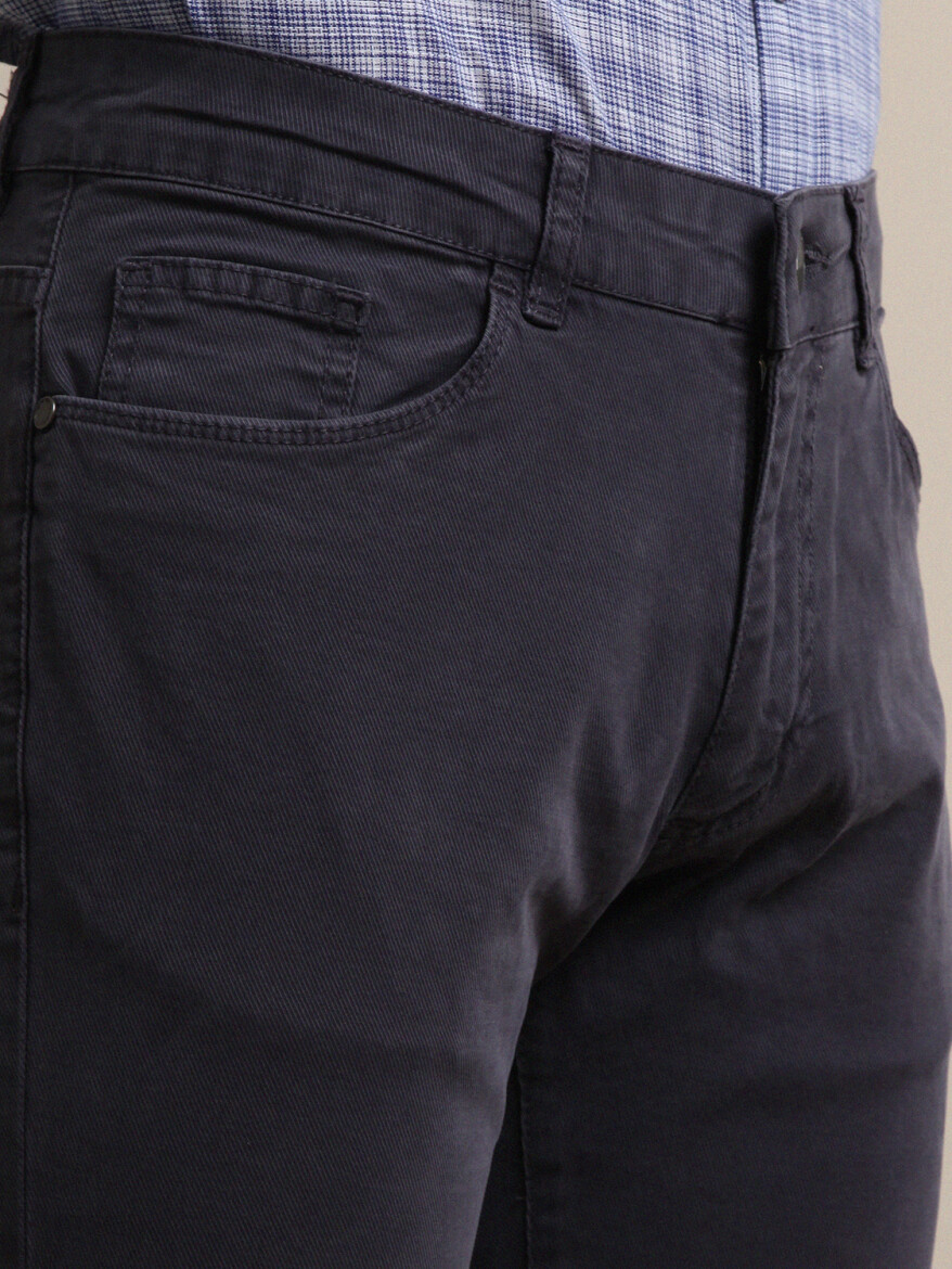 Light Blue Weaving Regular Fit Casual Cotton Blended Trousers - 2