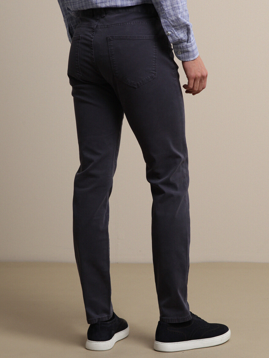 Light Blue Weaving Regular Fit Casual Cotton Blended Trousers - 4