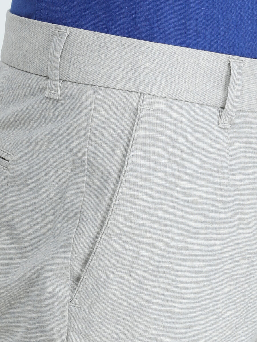 Light Blue Weaving Slim Fit Smart Casual Cotton Blended Trousers - 3