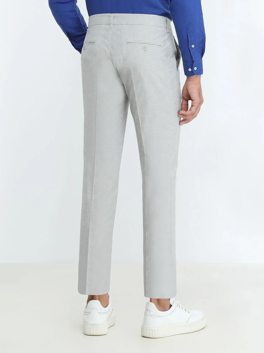 Light Blue Weaving Slim Fit Smart Casual Cotton Blended Trousers - 4