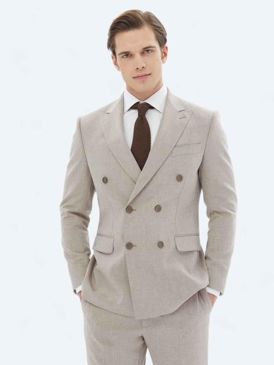 Light Brown Micro Modern Fit Recycled Suit - 1