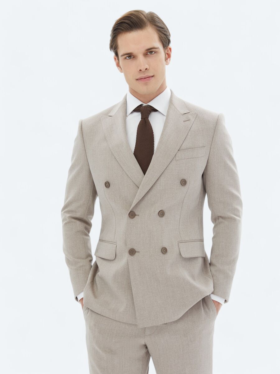 Light Brown Micro Modern Fit Recycled Suit - 1