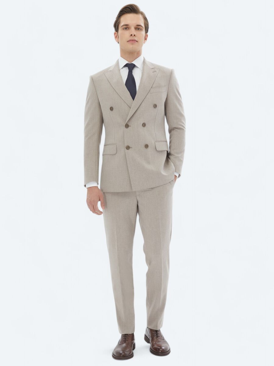 Light Brown Micro Modern Fit Recycled Suit - 2