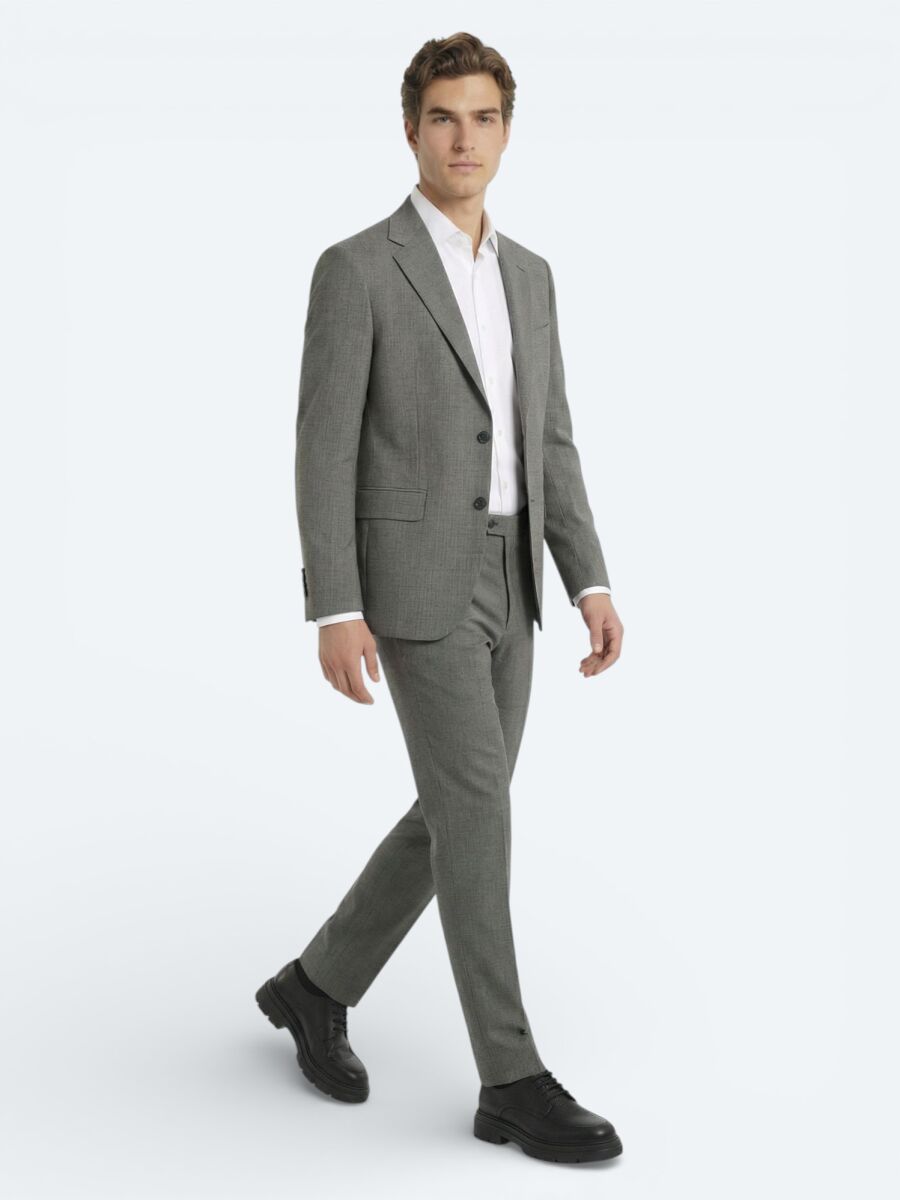 Light Brown Modern Fit Wool Blended Suit - 1