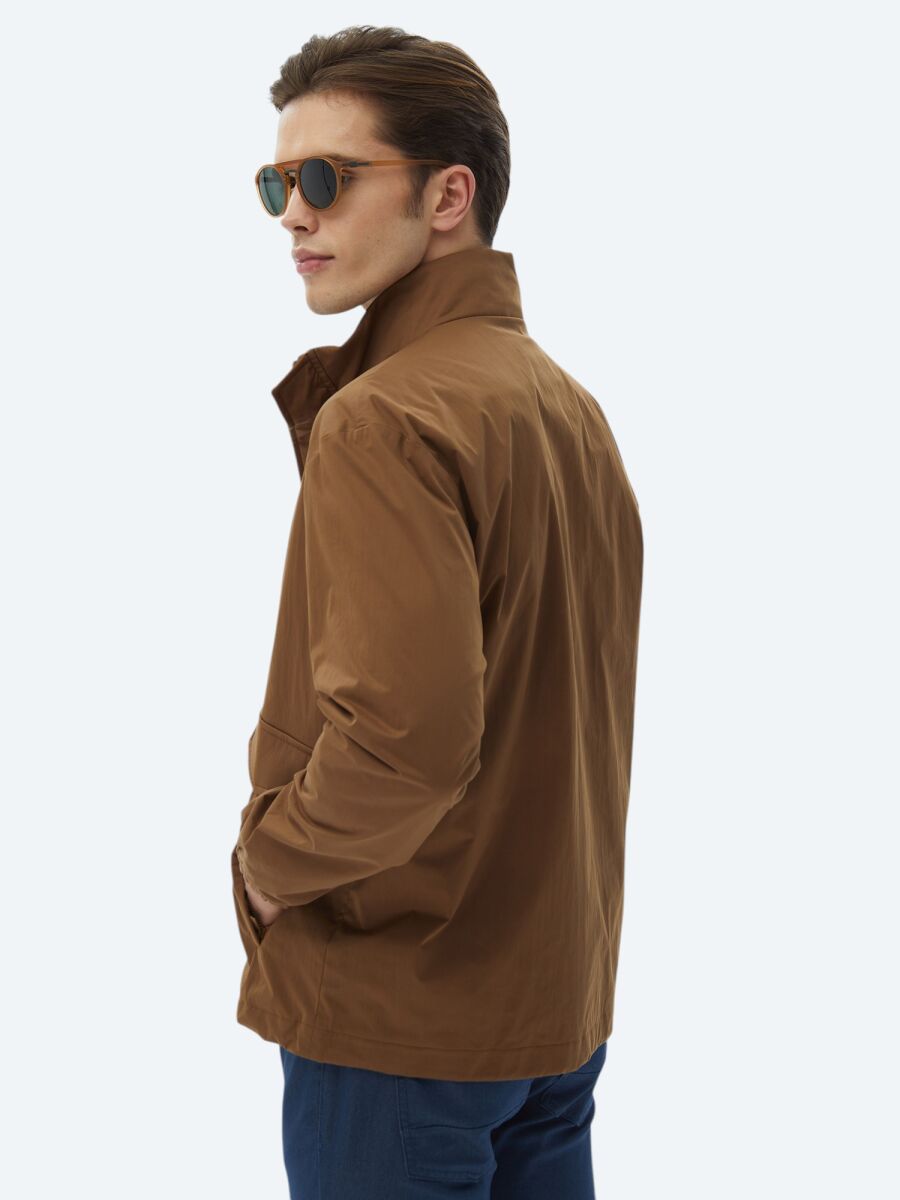 Light Brown Oversize Fit Turtleneck Casual Weaving Coat - 8