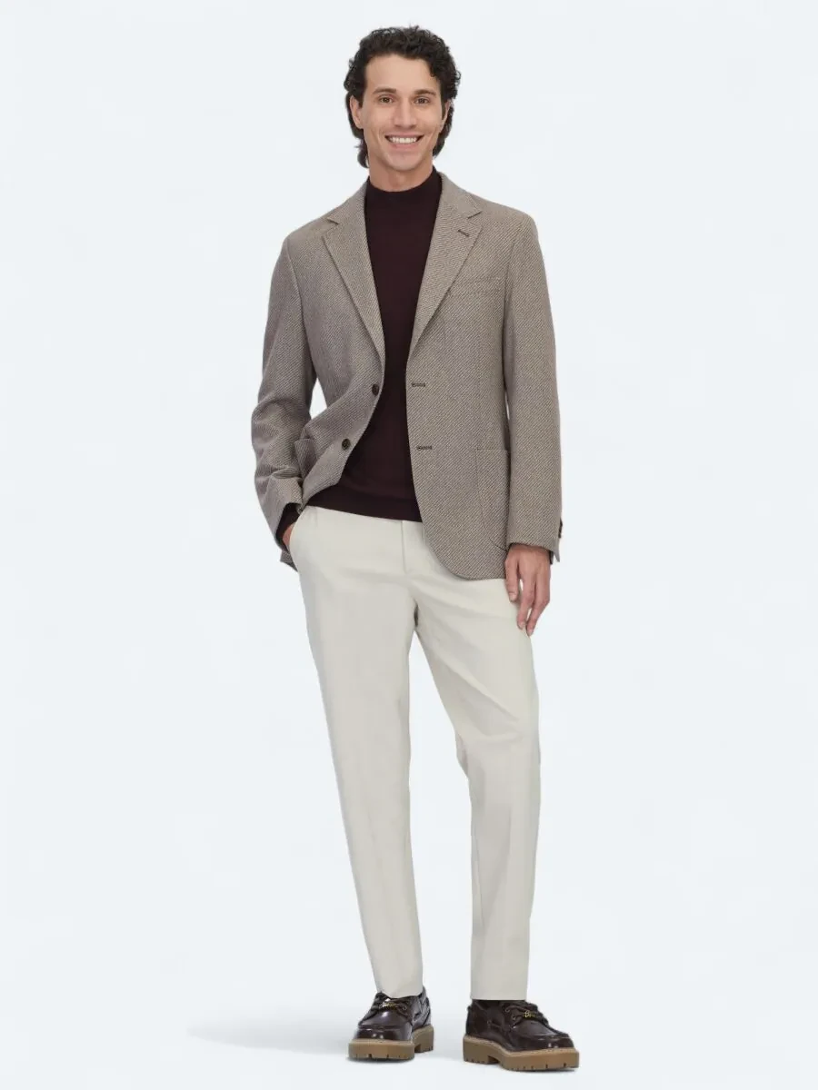 Light Brown Patterned Modern Fit Wool Blended Jacket - 2