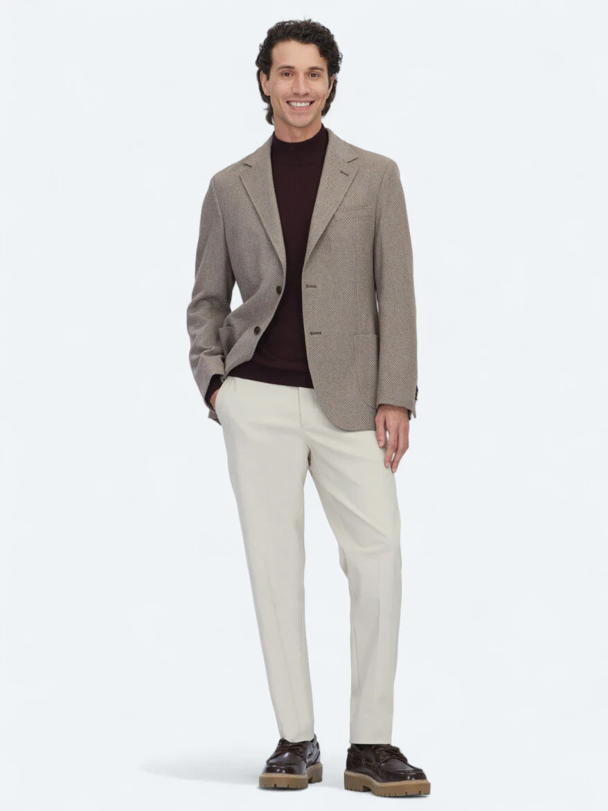 Light Brown Patterned Modern Fit Wool Blended Jacket - KİP