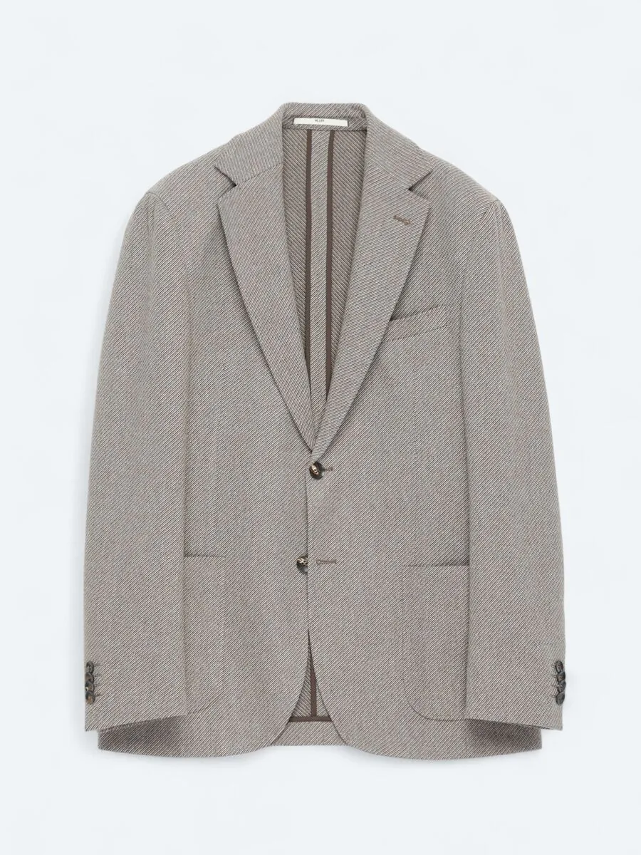 Light Brown Patterned Modern Fit Wool Blended Jacket - 6