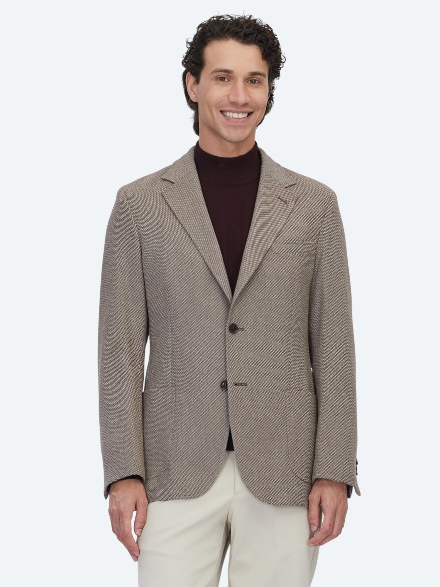 Light Brown Patterned Modern Fit Wool Blended Jacket - 1