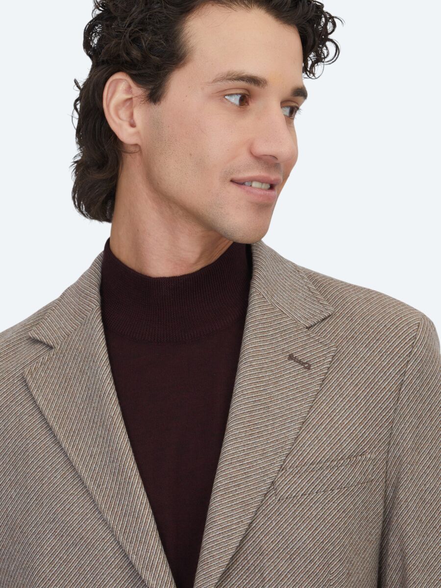 Light Brown Patterned Modern Fit Wool Blended Jacket - 3