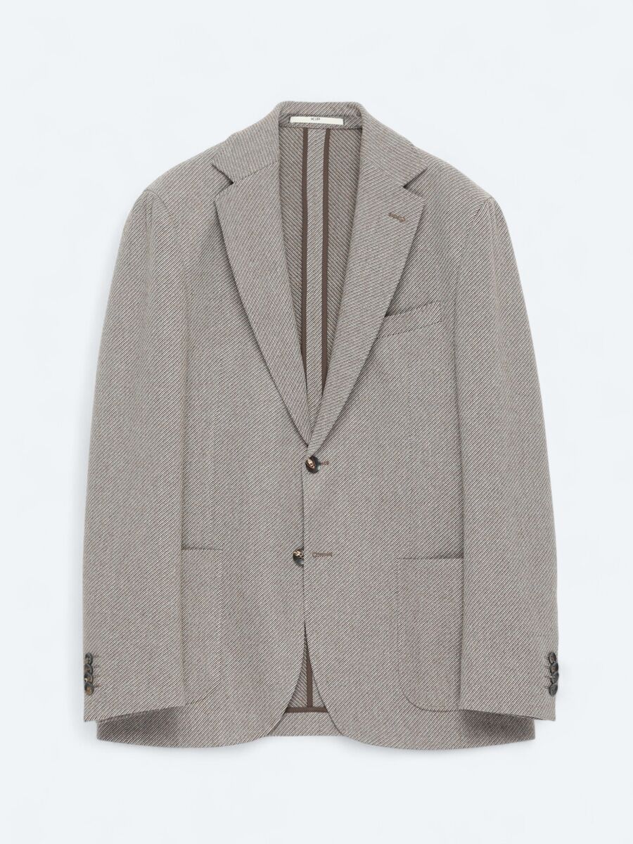 Light Brown Patterned Modern Fit Wool Blended Jacket - 6