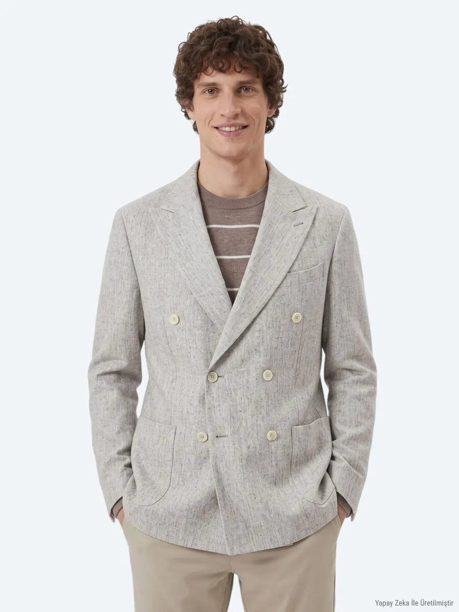 Light Brown Patterned Modern Fit Wool Blended Jacket - 1