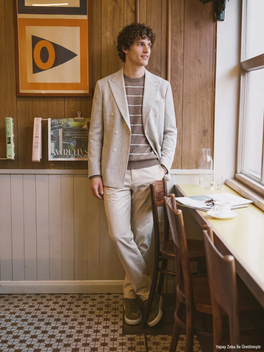 Light Brown Patterned Modern Fit Wool Blended Jacket - KİP