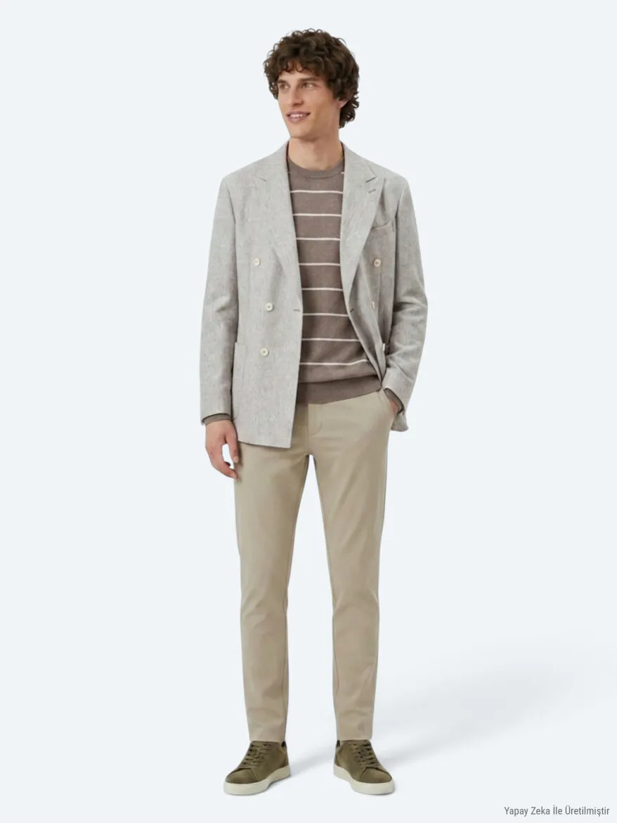Light Brown Patterned Modern Fit Wool Blended Jacket - 3