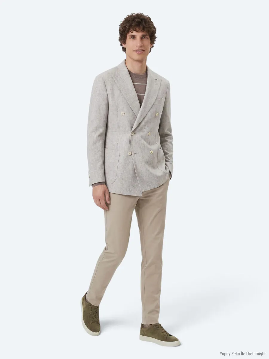 Light Brown Patterned Modern Fit Wool Blended Jacket - 4