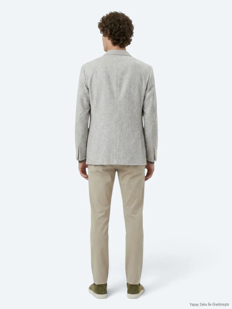 Light Brown Patterned Modern Fit Wool Blended Jacket - 5