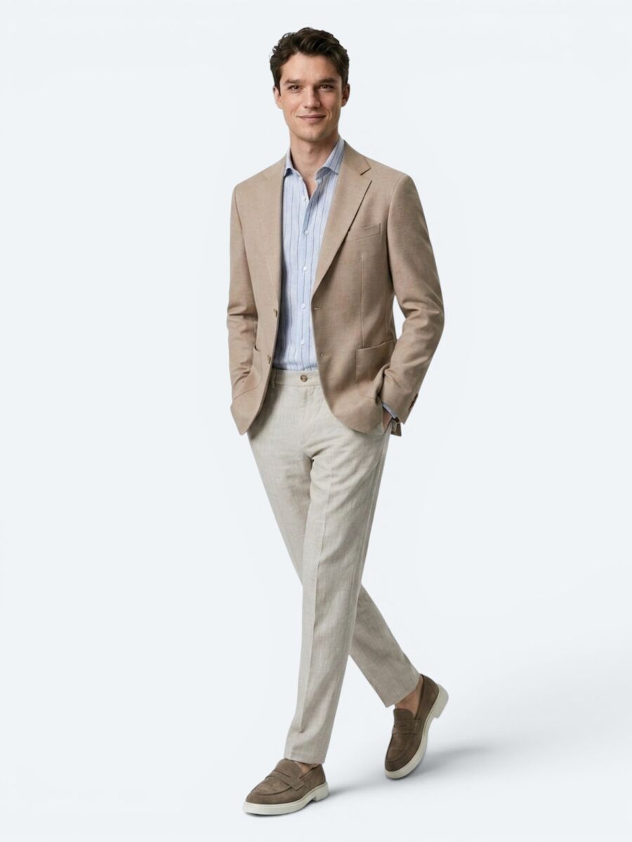 Light Brown Plain Modern Fit Cotton Blended Jacket - 4