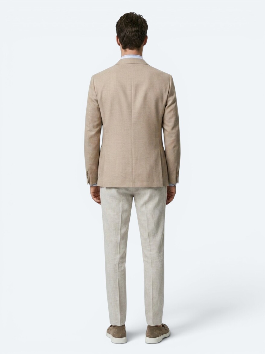 Light Brown Plain Modern Fit Cotton Blended Jacket - 6