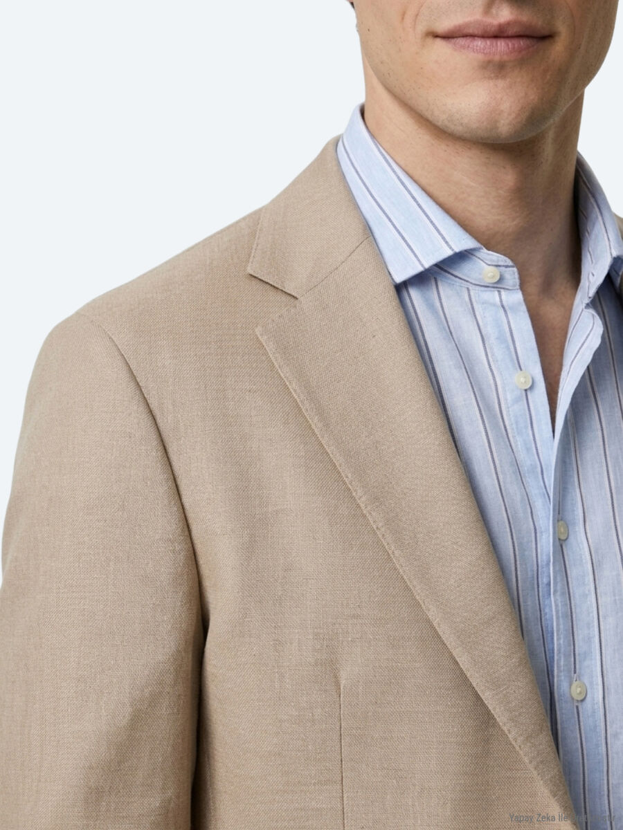 Light Brown Plain Modern Fit Cotton Blended Jacket - 5