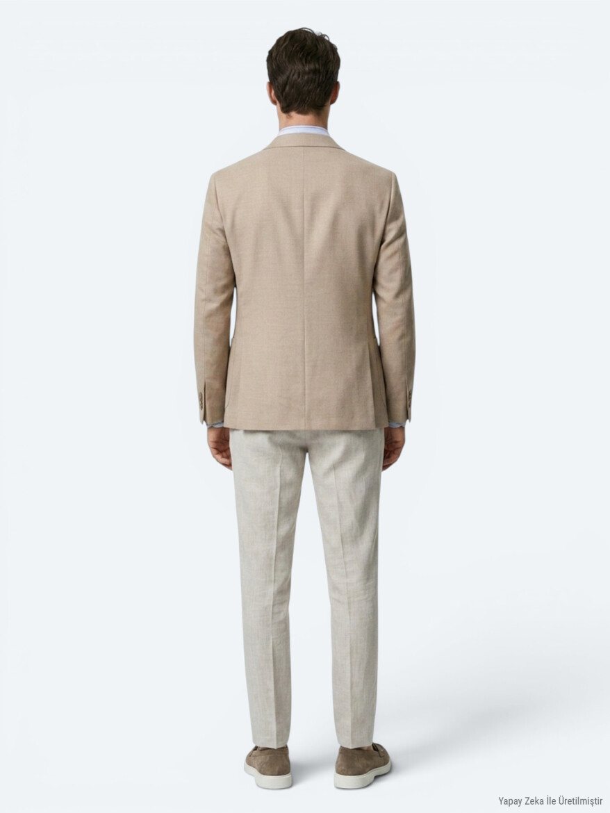 Light Brown Plain Modern Fit Cotton Blended Jacket - 6