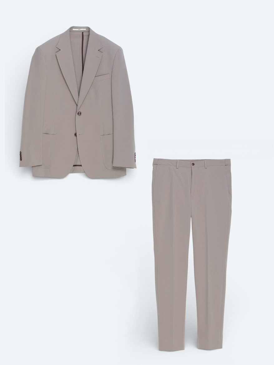Light Brown Plain Modern Fit Suit - 5