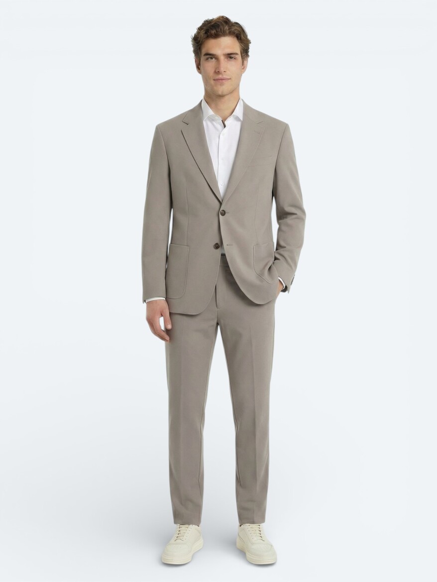 Light Brown Plain Modern Fit Suit - KİP