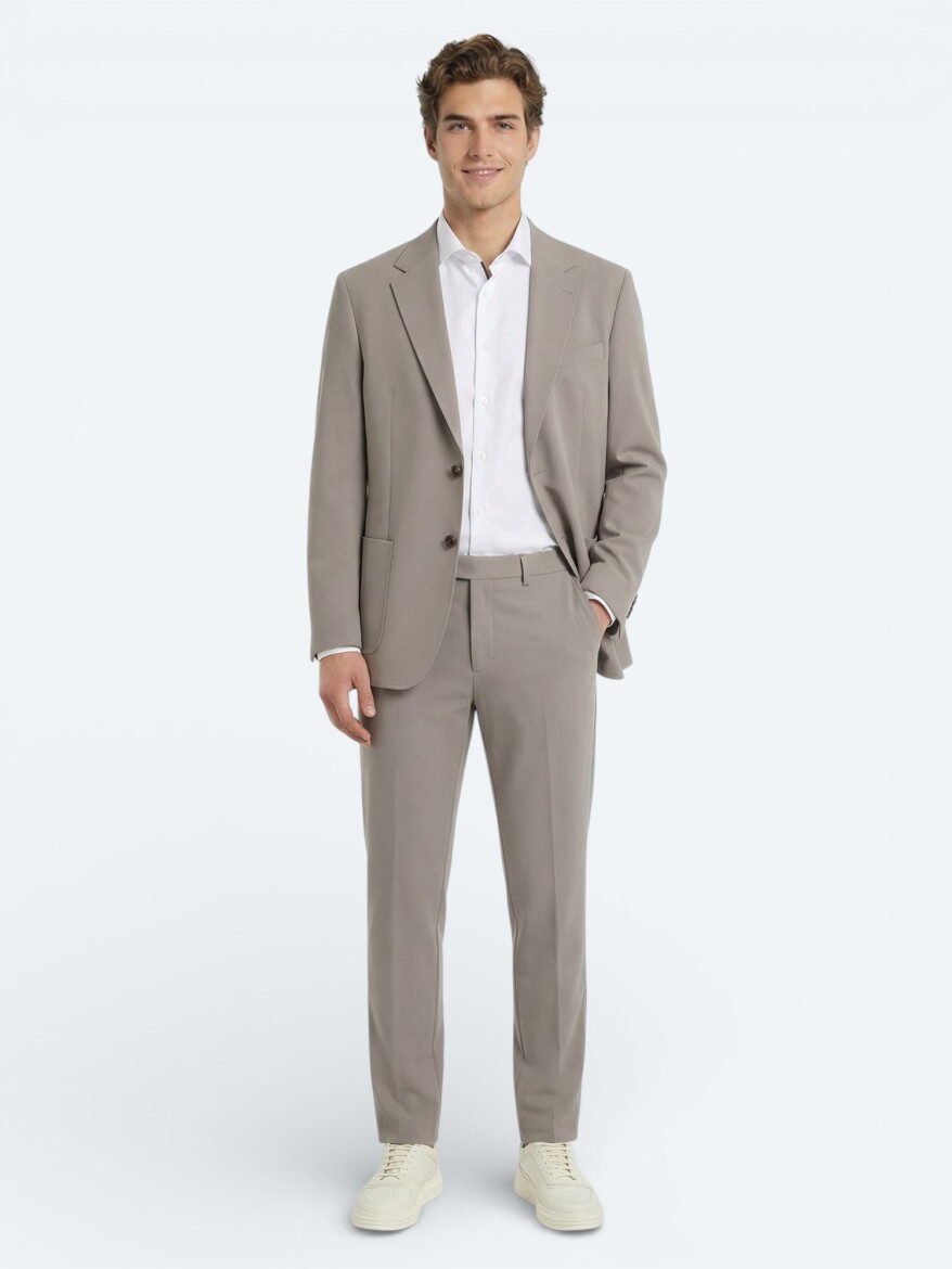 Light Brown Plain Modern Fit Suit - 3