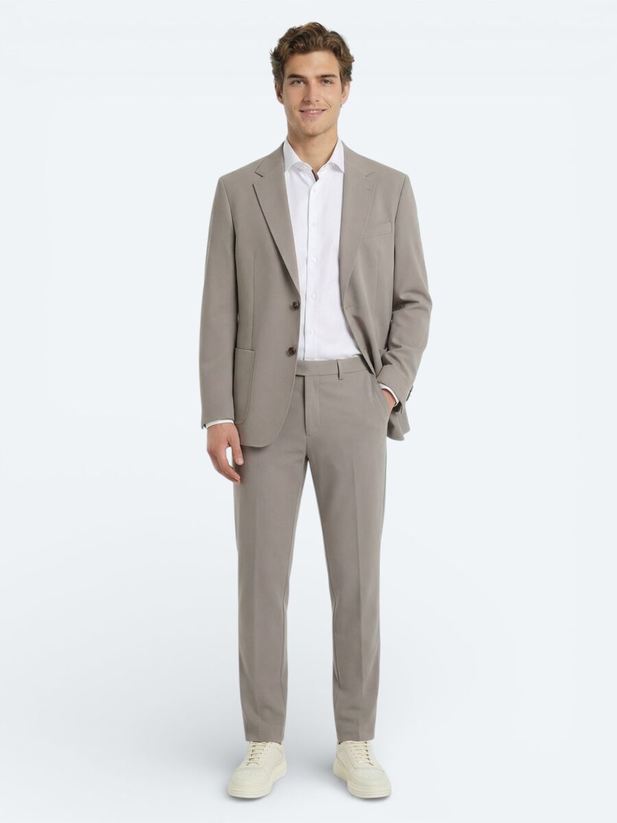 Light Brown Plain Modern Fit Suit - 3