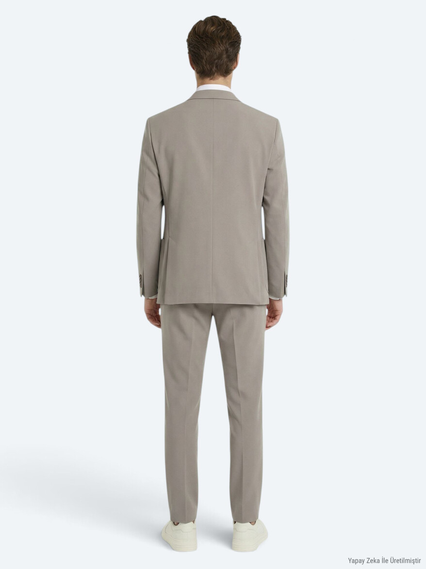 Light Brown Plain Modern Fit Suit - 4